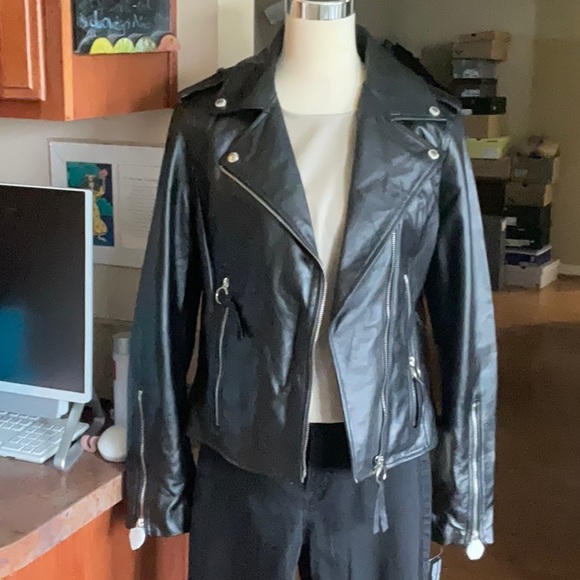 Sam Edelman Black Lamb Leather Moto Jacket Size M, NWT - Picture 1 of 16